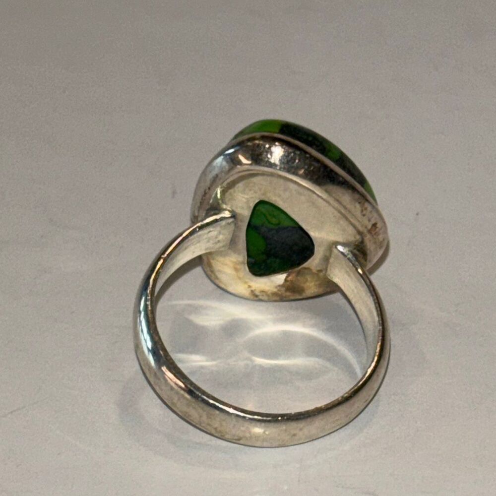 Green Mojave turquoise & 925 sterling silver ring Sz 5.5 copper vein 4.94g 15x11 - Picture 5 of 7